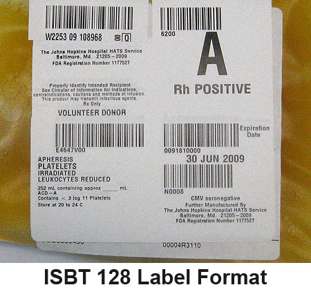 Four Quadrant ISBT 128 Blood Bank Label