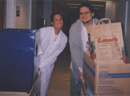 Michelle and Edgar picking up donations from labs through out the hospital