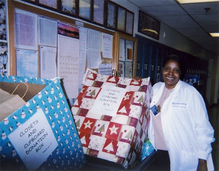 Ms. Fannie collecting donations