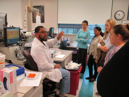 Histopathology technician, Delroy Curtis explained how tissue samples are cut one cell-layer thick on a microtome. 