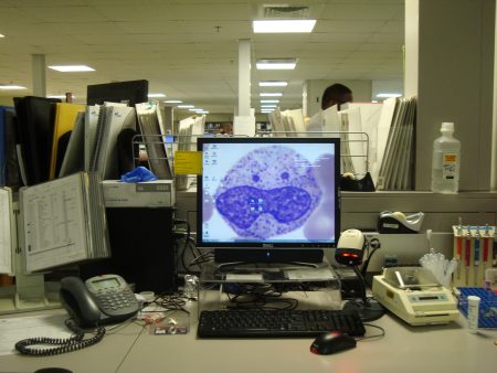 A fun screensaver of a “smiling” white cell in the Hematology Lab.
